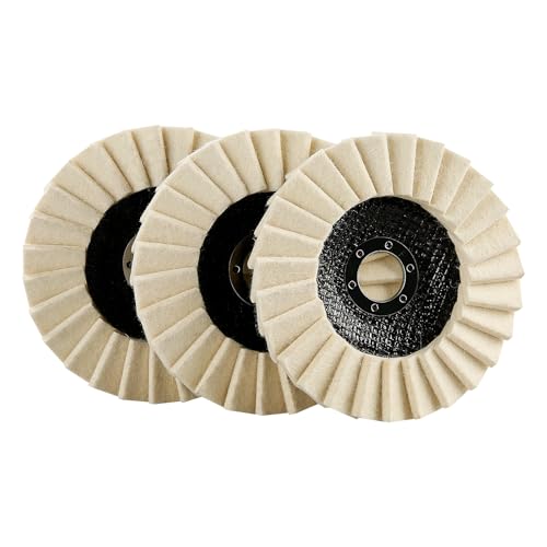 LOZLIN Wool Felt Polishing Wheels, Buffing Discs for Angle Grinder, High Density Buffing Pads for Metal Stainless Steel Aluminum Stone Glass Polishing, Mirror Finish Restoration-3PCS 5 Inch 7/8" Arbor - Image 1