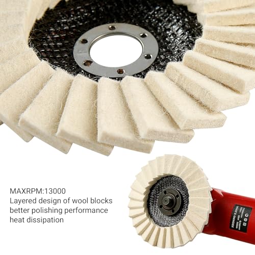 LOZLIN Wool Felt Polishing Wheels, Buffing Discs for Angle Grinder, High Density Buffing Pads for Metal Stainless Steel Aluminum Stone Glass Polishing, Mirror Finish Restoration-3PCS 5 Inch 7/8" Arbor - Image 5