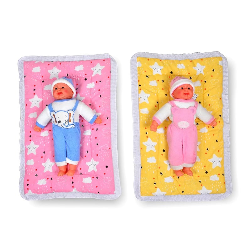 SmallBerry™ Newborn Baby Godadi Bedding Set with Mattress | Multi-Color & Design for Infants | Pack of 2 | Cozy Nursery Essentials for Your Precious Bundle of Joy (Yellow&Pink) - Image 1