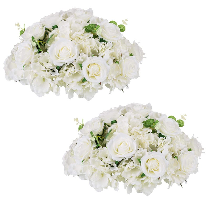 NUPTIO Flower Ball Arrangement Bouquet - 2 Pcs 15.7 inch Diameter White Fake Flowers Roses Balls for Centerpieces Tables - Artificial Rose Arrangements for Wedding Centerpiece Table Decorations - Image 1
