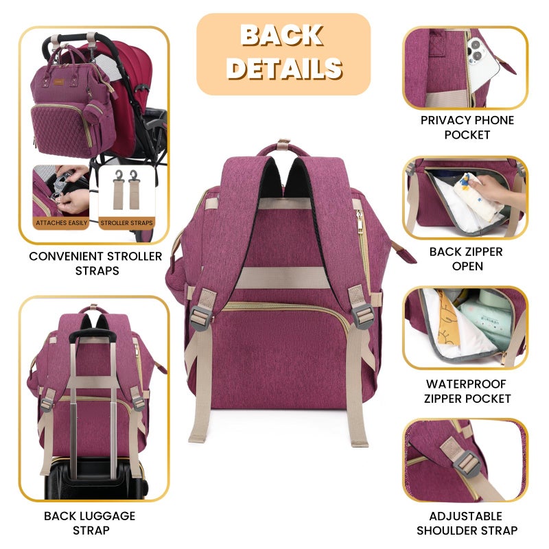 ROSEGIN Diaper Bag Backpack with Changing Pad, Pacifier Case, Baby Bag for Boy Girl Toddler - Large, Stylish, Waterproof Travel Quilted Diaper Bag for Mom - Baby Shower - Purple - Image 4