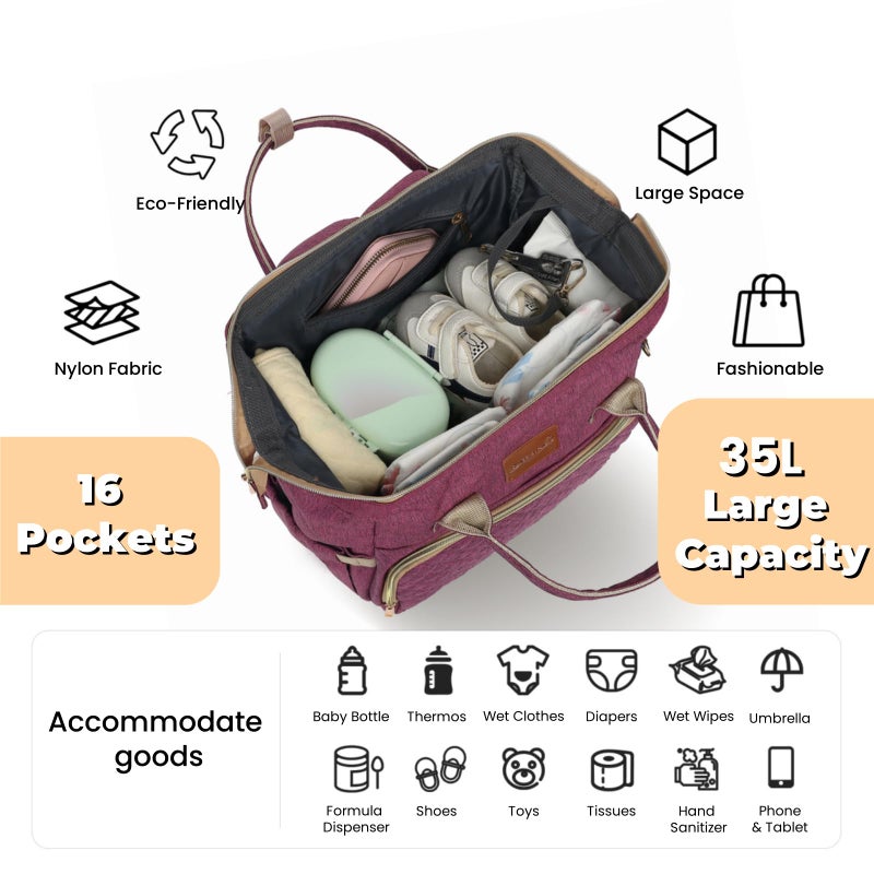 ROSEGIN Diaper Bag Backpack with Changing Pad, Pacifier Case, Baby Bag for Boy Girl Toddler - Large, Stylish, Waterproof Travel Quilted Diaper Bag for Mom - Baby Shower - Purple - Image 2