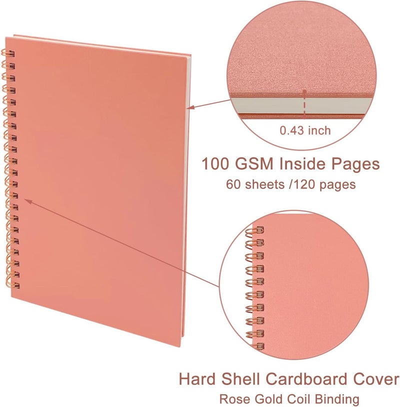 DSTELIN Sketch Coil Notebook Set 120 Pages 60 Sheets 2Pack with 1 Pink and 1 Green Hardcover 1150GSM Cardstock 75 x 51 Inches 100GSM Paper  - Image 3