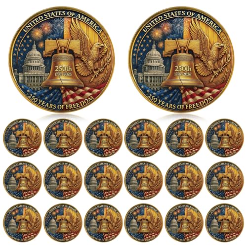 Highergo 250th Anniversary Commemorative Coins USA Eagle and Patriotic Symbols Collectible 250 Year Merchandise for Celebration Display Collectors Challenge Coin Gift20 PcsStyle 2 - Image 1
