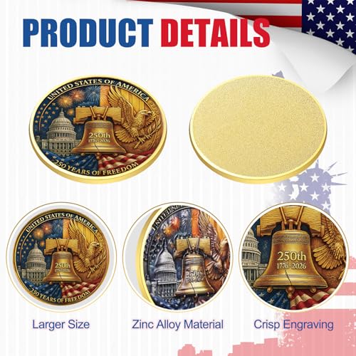 Highergo 250th Anniversary Commemorative Coins USA Eagle and Patriotic Symbols Collectible 250 Year Merchandise for Celebration Display Collectors Challenge Coin Gift20 PcsStyle 2 - Image 5