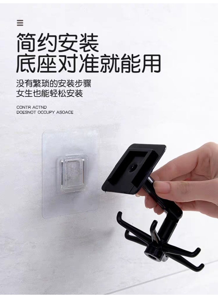 طقم 10 شماعات متعددة الاستخدام بـ 6 خطافات + لاصق دبل فيس قوي – حامل دوّار لأدوات المطبخ والحمام – منظم جداري لأدوات التوزيع، الليف، والفوط - Image 1