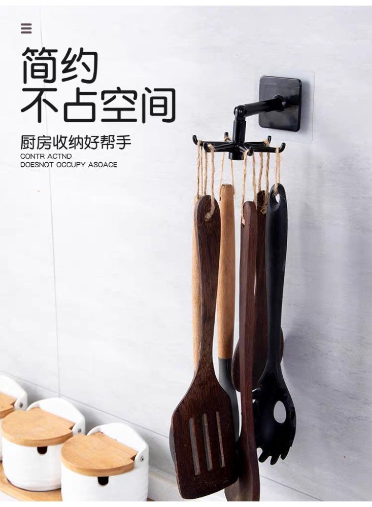 طقم 10 شماعات متعددة الاستخدام بـ 6 خطافات + لاصق دبل فيس قوي – حامل دوّار لأدوات المطبخ والحمام – منظم جداري لأدوات التوزيع، الليف، والفوط - Image 4