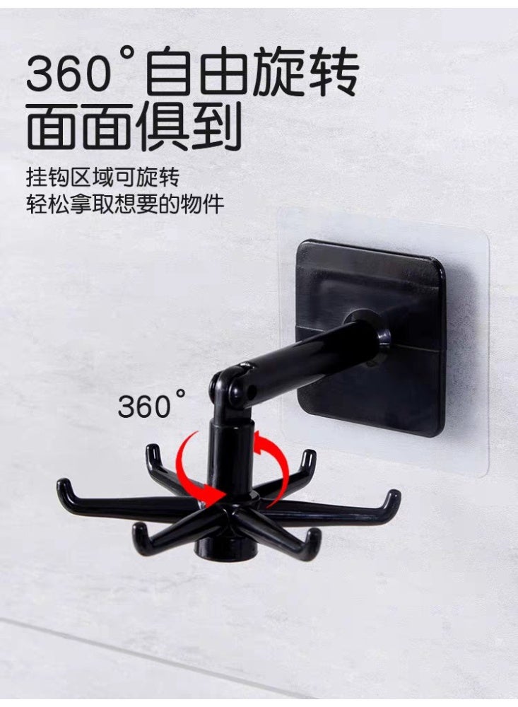 طقم 10 شماعات متعددة الاستخدام بـ 6 خطافات + لاصق دبل فيس قوي – حامل دوّار لأدوات المطبخ والحمام – منظم جداري لأدوات التوزيع، الليف، والفوط - Image 2