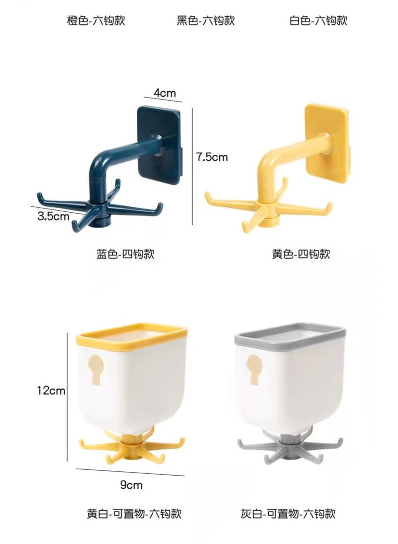 طقم 10 شماعات متعددة الاستخدام بـ 6 خطافات + لاصق دبل فيس قوي – حامل دوّار لأدوات المطبخ والحمام – منظم جداري لأدوات التوزيع، الليف، والفوط - Image 5