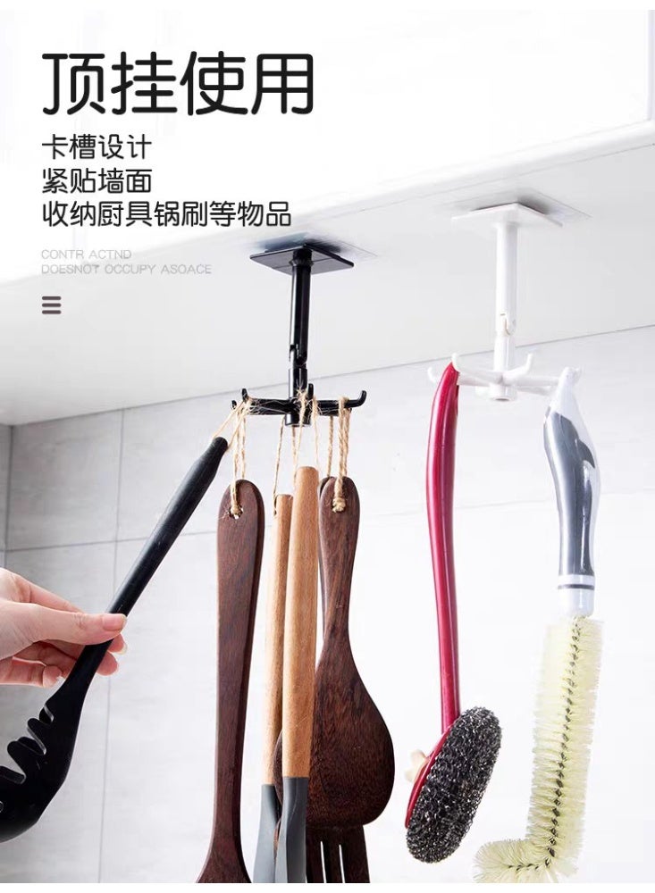 طقم 10 شماعات متعددة الاستخدام بـ 6 خطافات + لاصق دبل فيس قوي – حامل دوّار لأدوات المطبخ والحمام – منظم جداري لأدوات التوزيع، الليف، والفوط - Image 3