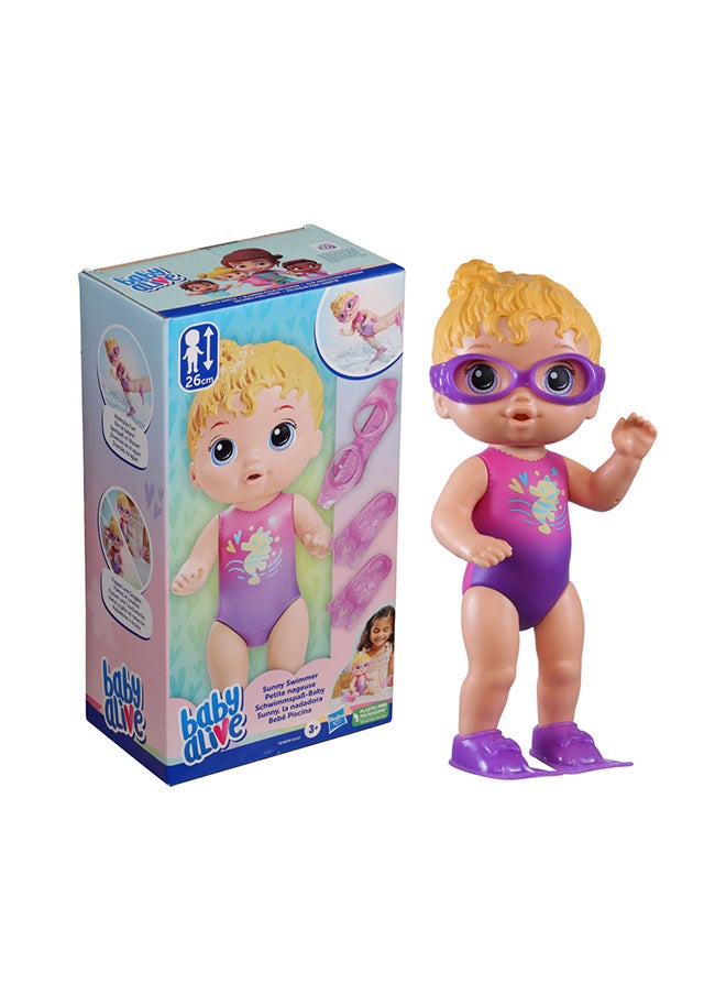 Baby Alive - Sunny Swimmer Doll, 10-Inch Water Baby Dolls for 3 Year Old Girls and Boys and Up, Baby Alive Doll, Blonde Hair - Image 1