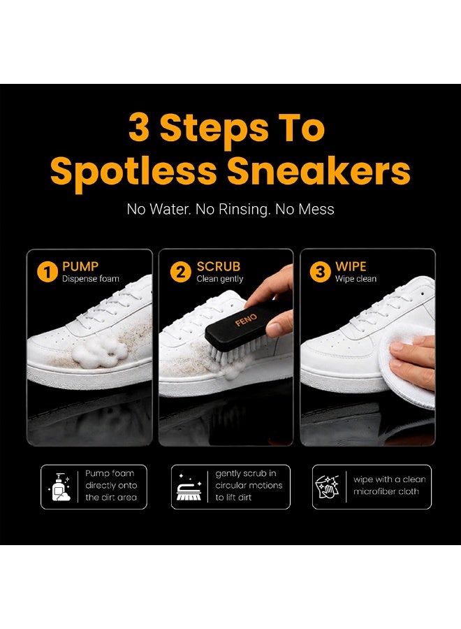 FENO Foam Cleaner 190ml, Shoe & Sneaker Cleaner Foam, Deep Cleaning Formula for Leather, Fabric & Sports Shoes, Quick Clean No Residue, Multi-Purpose Cleaner - Image 2