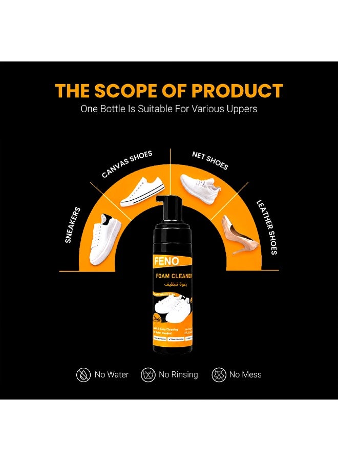 FENO Foam Cleaner 190ml, Shoe & Sneaker Cleaner Foam, Deep Cleaning Formula for Leather, Fabric & Sports Shoes, Quick Clean No Residue, Multi-Purpose Cleaner - Image 4