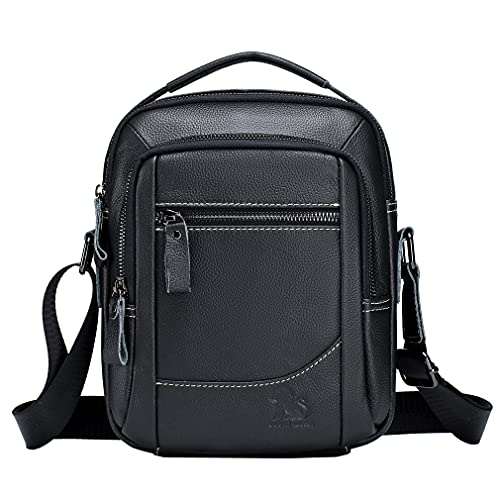 Hebetag Leather Shoulder Messenger Bag Handbag for Men Outdoor Travel Business Crossbody Small Briefcase Phone Wallet Tote Camping Casual Sling Daypack Black - Image 4