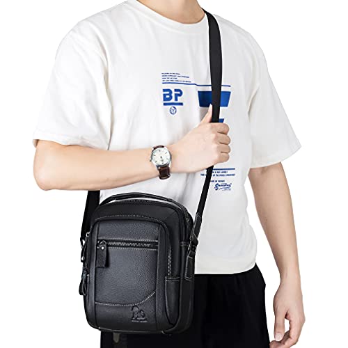 Hebetag Leather Shoulder Messenger Bag Handbag for Men Outdoor Travel Business Crossbody Small Briefcase Phone Wallet Tote Camping Casual Sling Daypack Black - Image 2