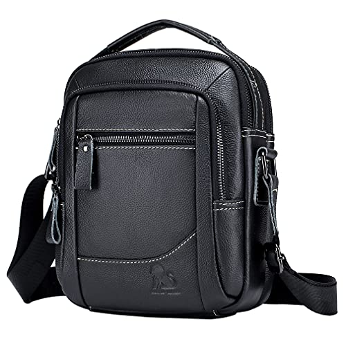 Hebetag Leather Shoulder Messenger Bag Handbag for Men Outdoor Travel Business Crossbody Small Briefcase Phone Wallet Tote Camping Casual Sling Daypack Black - Image 1