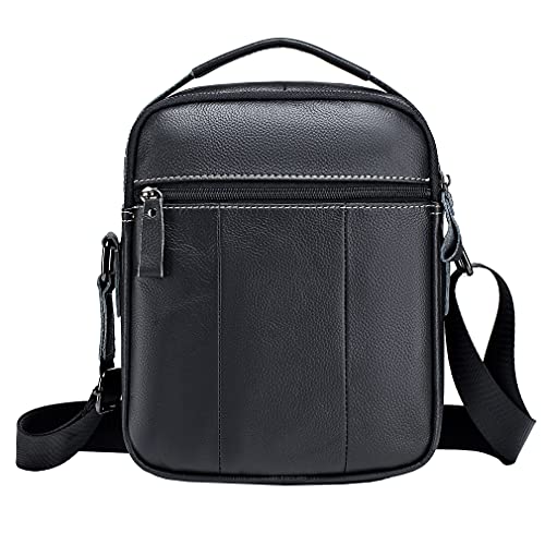 Hebetag Leather Shoulder Messenger Bag Handbag for Men Outdoor Travel Business Crossbody Small Briefcase Phone Wallet Tote Camping Casual Sling Daypack Black - Image 3
