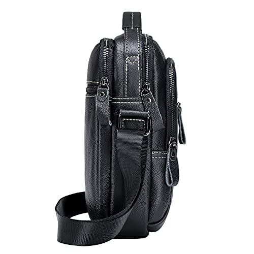 Hebetag Leather Shoulder Messenger Bag Handbag for Men Outdoor Travel Business Crossbody Small Briefcase Phone Wallet Tote Camping Casual Sling Daypack Black - Image 5