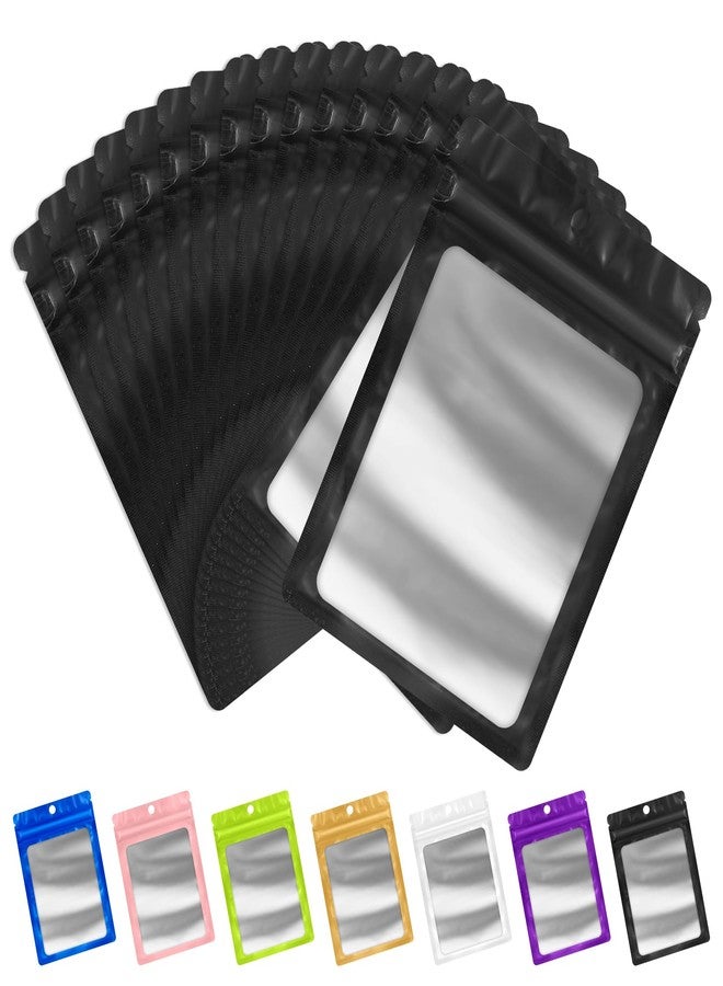 FUNFERY 100 Pack Mylar Resealable Bags Foil Packaging Bags with Clear Window,Zipper Bag Smell Proof Pouch for Food Storage,Cookies,Sample,Small Business(Black,3x4.7inch) - Image 1