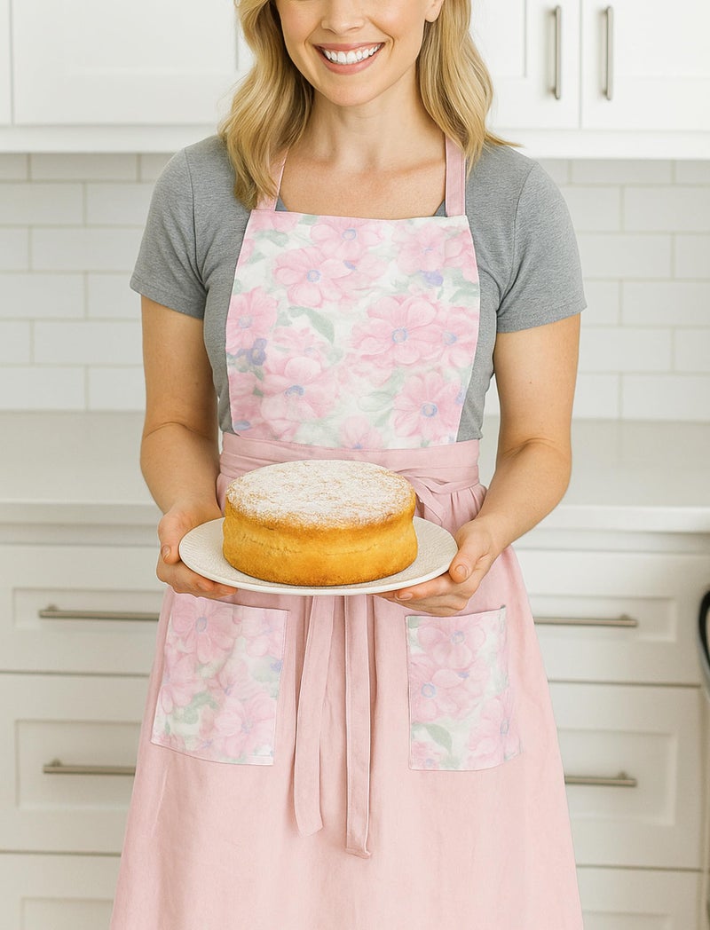 Pinknoke Vintage Pinafore Apron Dress for Women with Pockets Cute Floral Chef Aprons for Kitchen Cooking Baking Gardening (Peach Pink) - Image 3