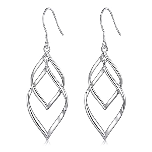Bassion Sterling Silver Dangle Earrings for Women, 14k Gold Plated Double Linear Drop Statement Earrings Anniversary Birthday Gifts for Women - Image 1