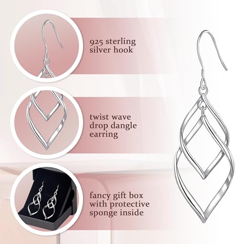 Bassion Sterling Silver Dangle Earrings for Women, 14k Gold Plated Double Linear Drop Statement Earrings Anniversary Birthday Gifts for Women - Image 2