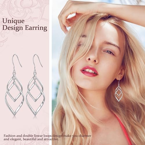 Bassion Sterling Silver Dangle Earrings for Women, 14k Gold Plated Double Linear Drop Statement Earrings Anniversary Birthday Gifts for Women - Image 3