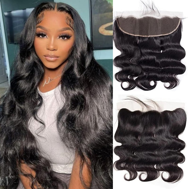 Generous 13x4 Lace Frontal Closure Body Wave Full Lace Frontal Ear to Ear Pre Plucked HD Lace Frontal Human Hair 100% Unprocessed Brazilian Virgin Hair 150% Density Remy Human Hair 14 Inch Natural Black - Image 1