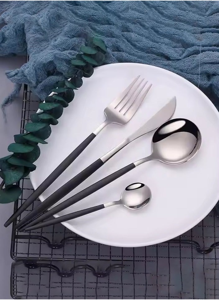 MHD 40-Piece Stainless Steel Knife Fork Spoon Full Set Silver for Home Office Restaurant Hotel Silver  - Image 3