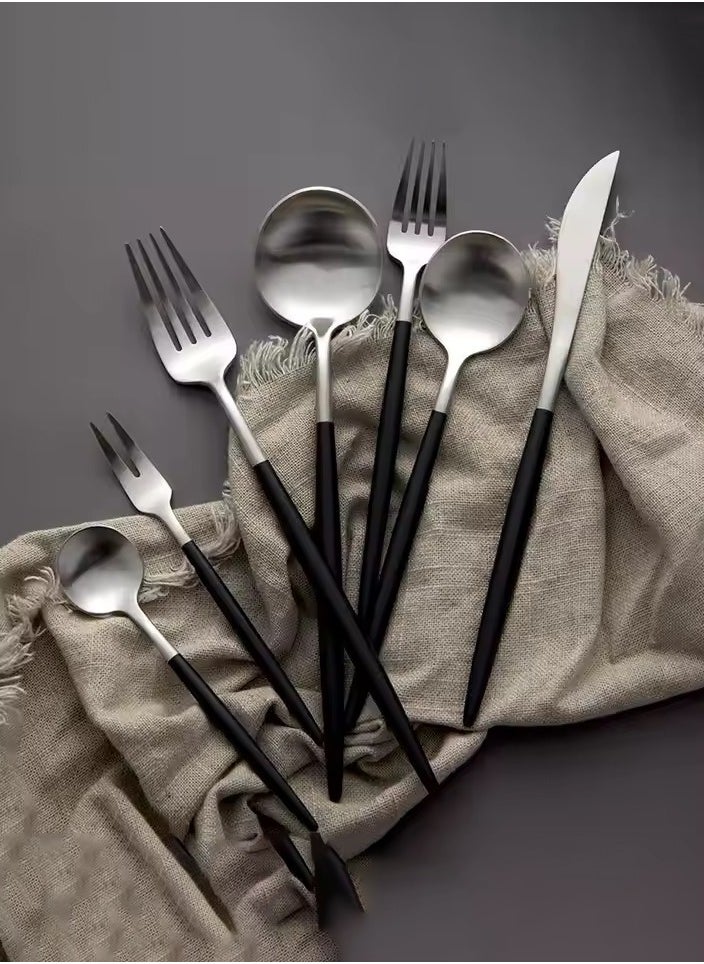 MHD 40-Piece Stainless Steel Knife Fork Spoon Full Set Silver for Home Office Restaurant Hotel Silver  - Image 2