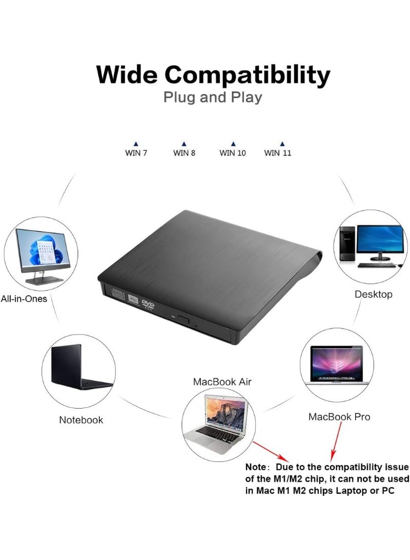 External CD DVD Drive USB 3.0 – Portable DVD-R/DVD-RW/DVD+R/DVD+RW/DVD-ROM Reader, Super Speed Data Transfer, Black - Image 4