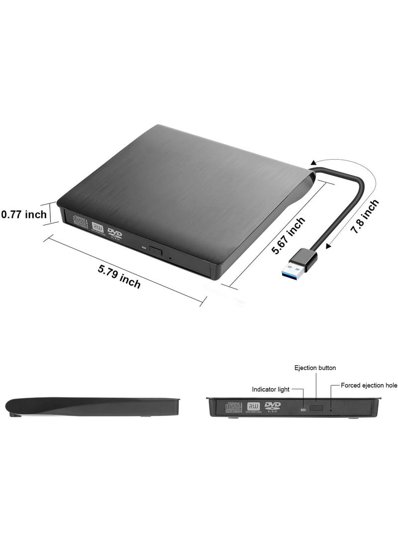 External CD DVD Drive USB 3.0 – Portable DVD-R/DVD-RW/DVD+R/DVD+RW/DVD-ROM Reader, Super Speed Data Transfer, Black - Image 3