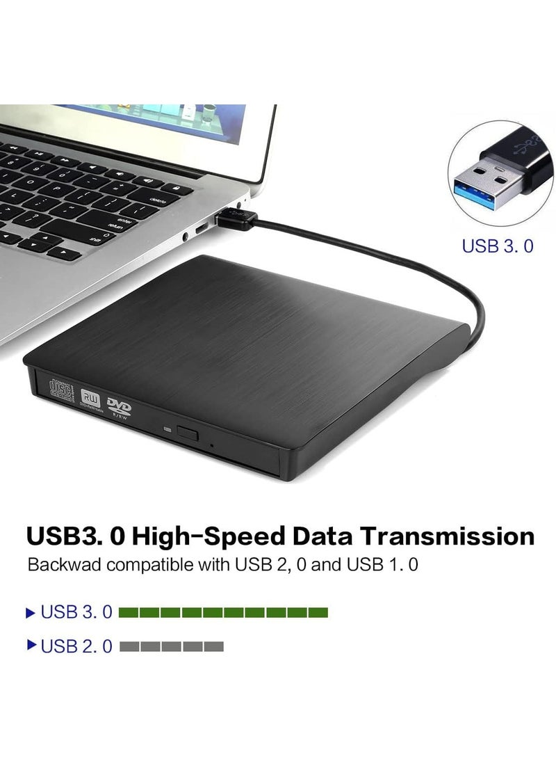 External CD DVD Drive USB 3.0 – Portable DVD-R/DVD-RW/DVD+R/DVD+RW/DVD-ROM Reader, Super Speed Data Transfer, Black - Image 5