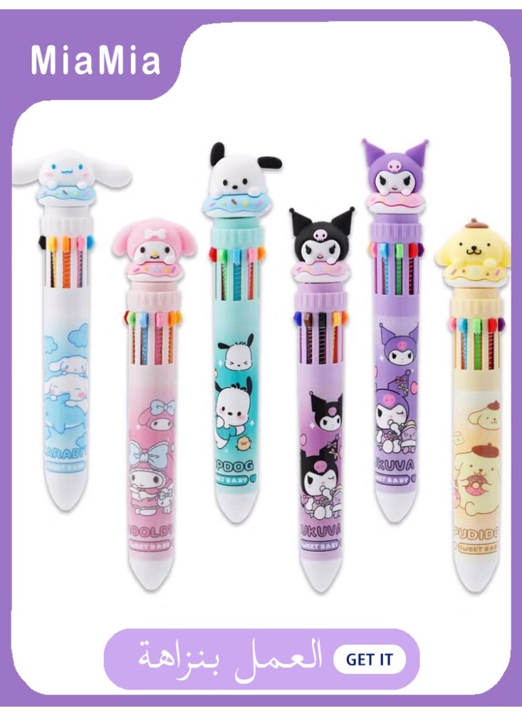 Miamia 6pcs Kitty Cat 10-in-1 Multicolor Ballpoint Pen 10-Color Retractable Ballpoint Pens for Office School Supplies Cute Stationery Students Children Gift (Pen-10 in 1 B)  - Image 1