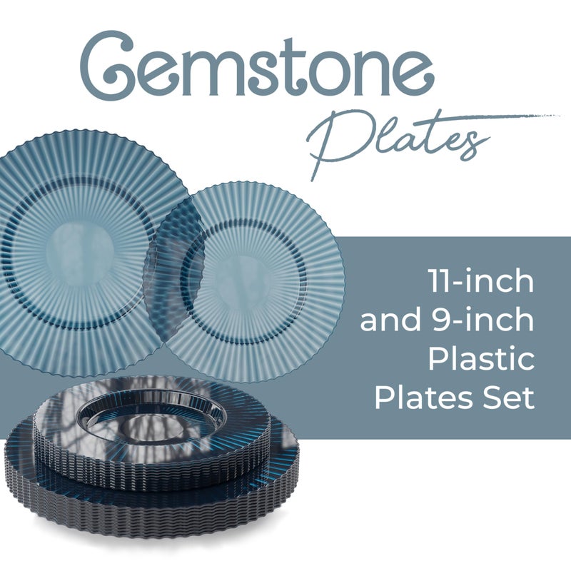 Exquisite 80 Piece Plastic Disposable Plates Set For 40 Guests I 40 X 9 Inch & 40 X 11 Inch Disposable Plastic Plates | Color: Blue | Great for Weddings Parties And Formal Occasions - Image 2