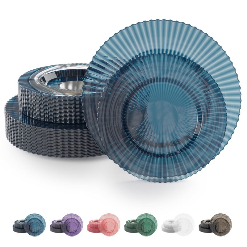 Exquisite 80 Piece Plastic Disposable Plates Set For 40 Guests I 40 X 9 Inch & 40 X 11 Inch Disposable Plastic Plates | Color: Blue | Great for Weddings Parties And Formal Occasions - Image 1