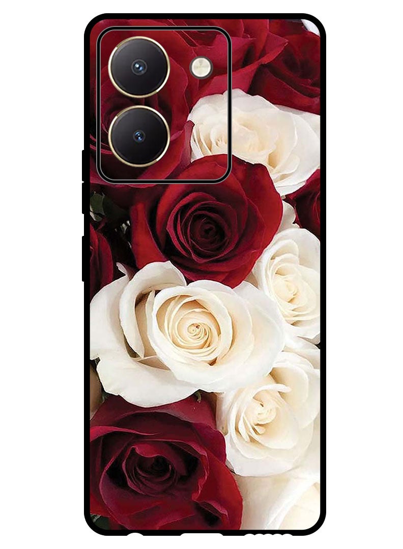 Theodor Protective Case Anti Scratch Shock Proof Bumper Cover For Vivo Y27s White & Red Flower - Image 1