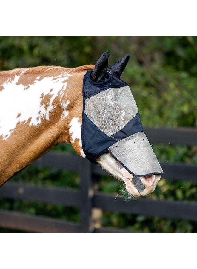 هورز قناع هورز للحماية من ذباب الخيل مع غطاء للأنف والأذنين | شبكة دقيقة متينة مع حماية من الأشعة فوق البنفسجية - بني فاتح/أسود - حصان - Image 5