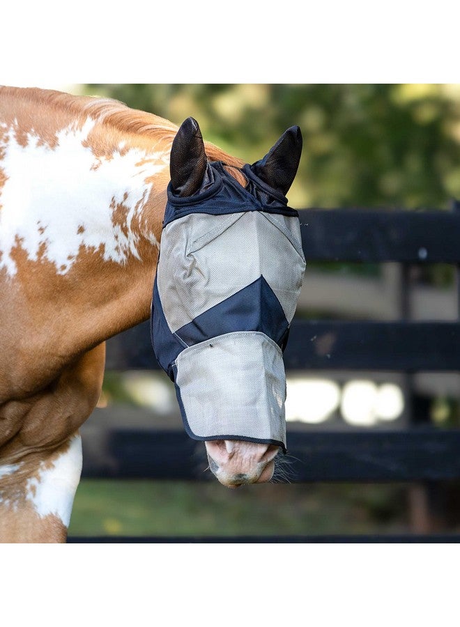 هورز قناع هورز للحماية من ذباب الخيل مع غطاء للأنف والأذنين | شبكة دقيقة متينة مع حماية من الأشعة فوق البنفسجية - بني فاتح/أسود - حصان - Image 4