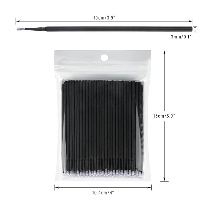 BBC 100 Micro Applicators Brushes Mini Cotton Swabs Remove Grafted Eyelash Glue Dedicated Brush Disposable Microswabs for Eyelash Extensions (BLACK) - Image 2