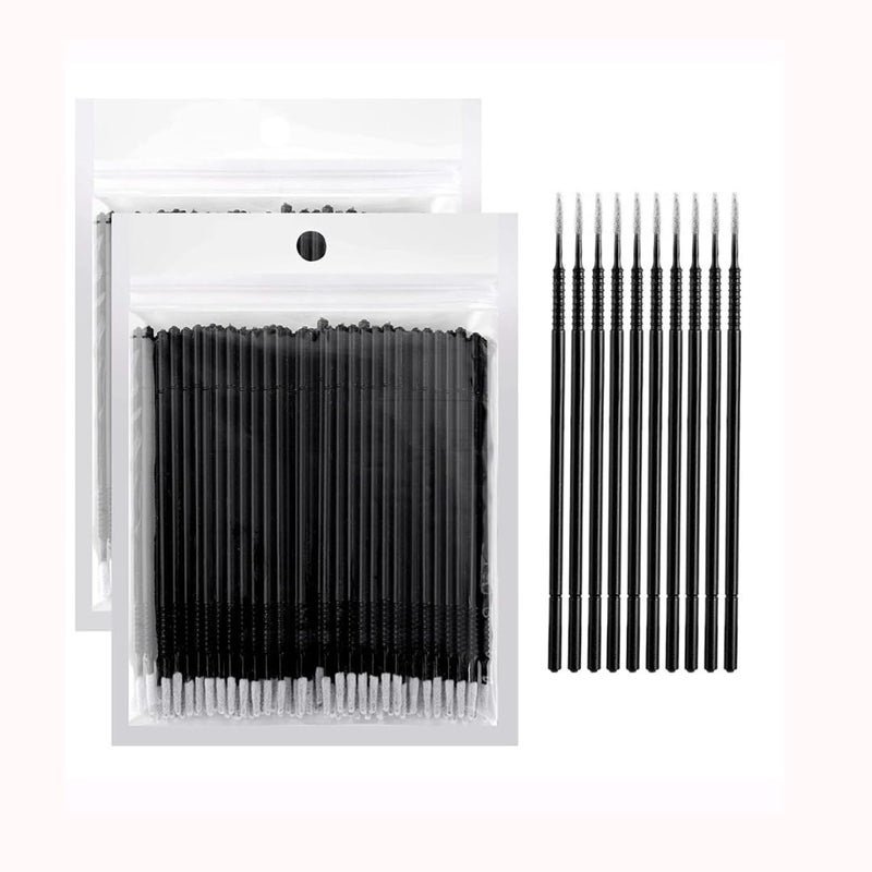 BBC 100 Micro Applicators Brushes Mini Cotton Swabs Remove Grafted Eyelash Glue Dedicated Brush Disposable Microswabs for Eyelash Extensions (BLACK) - Image 1