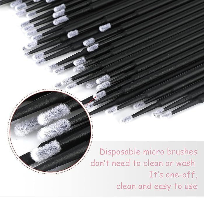 BBC 100 Micro Applicators Brushes Mini Cotton Swabs Remove Grafted Eyelash Glue Dedicated Brush Disposable Microswabs for Eyelash Extensions (BLACK) - Image 3
