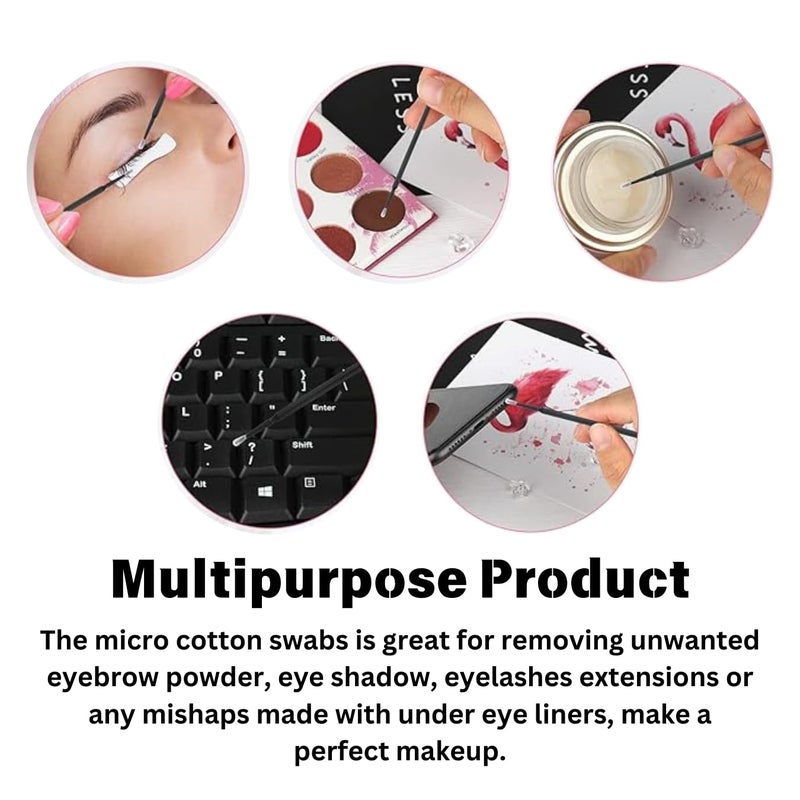 BBC 100 Micro Applicators Brushes Mini Cotton Swabs Remove Grafted Eyelash Glue Dedicated Brush Disposable Microswabs for Eyelash Extensions (BLACK) - Image 5