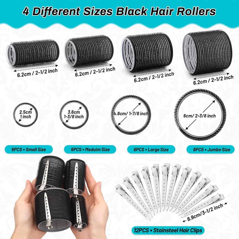 selizo Rollers Hair Curlers 36 Pcs Set with 4 Sizes (Jumbo, Large, Medium, Small) and 12 Pcs Hair Clips for Long Medium Short Thick Fine Thin Hair - Image 3
