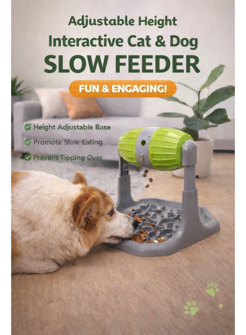 Adjustable Height Interactive Slow Feeder for Cats & Dogs, Rotating Food Dispenser with Anti-Slip Base