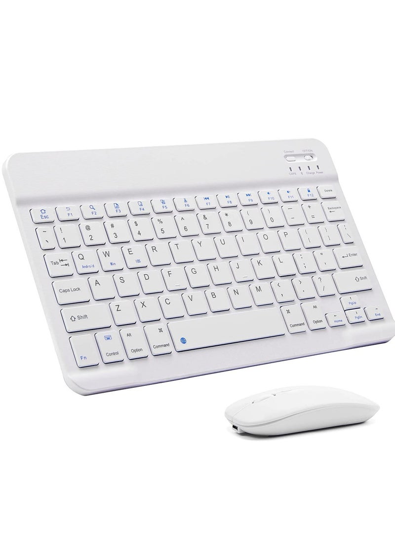 ELTRAZONE Ultra-Slim Bluetooth Keyboard and Mouse Combo Rechargeable Portable Wireless Keyboard Mouse Set for Apple iPad iPhone iOS 13 and Above Samsung Tablet Phone Smartphone Android Windows (White  - Image 1