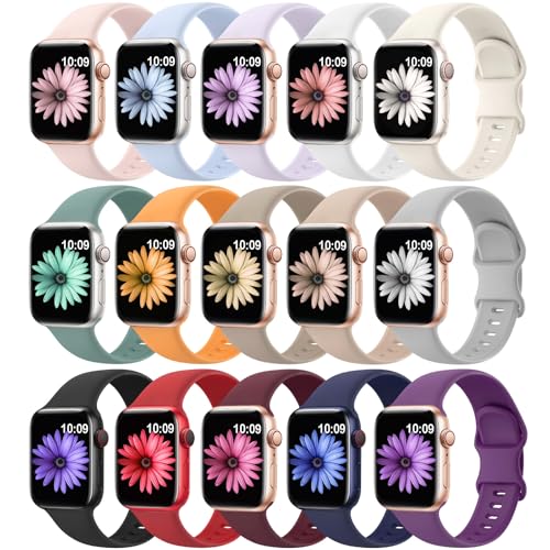 SuperNaNa 15 Pack Soft Silicone Bands Compatible with Apple Watch Band 40mm 41mm 38mm 45mm 44mm 42mm 46mm 49mm for Women Men,Sport iWatch bands Replacement Strap Wristbands for iWatch SE Series 10 9 8 7 6 5 4 3 - Image 1