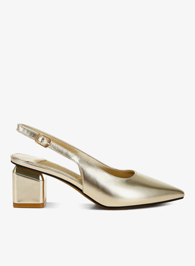 Metallic Faux Leather Slingback Sandals in Gold