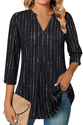 VALOLIA Womens Tops: 3/4 Sleeve Tunics Tops for Women Ladies Dressy Shirts V Neck Blouse for Business Casual Fashion 2025 Office Work Blouse Dressy Tops Elegant Work Shirts Tunic Black Stripe XX-Large - Image 1
