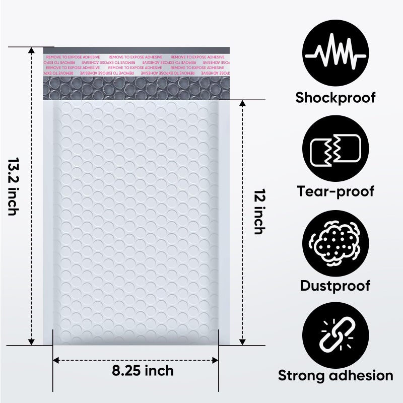 CHMI White Bubble Mailers 8.5 x 12 Inch 100 Pack, Usable Size 8.25X12 Inch Poly Mailers,Mailing Envelopes,Shipping Mailerï¼ŒOpaque Self Seal Adhesive Waterproof Bags for Packaging and Shipping. - Image 2